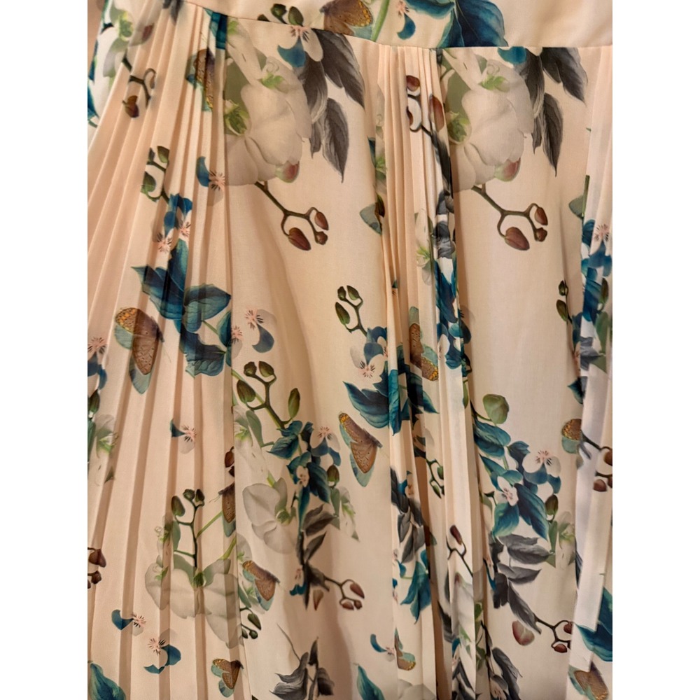 Monsoon Peach Floral Butterfly‎ Pleated Midi Dress Pink Botanical US 16 453031 - Picture 2 of 9
